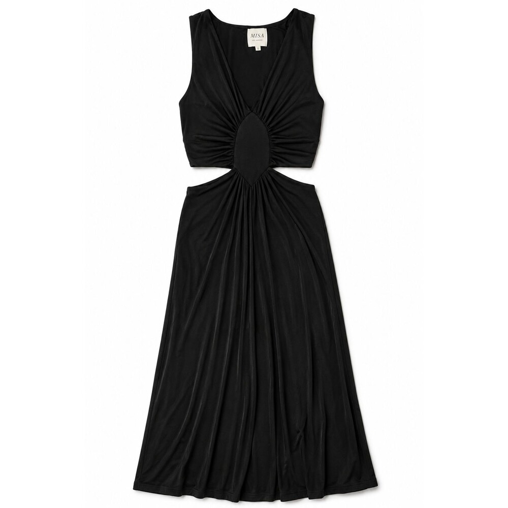 MISA Los Angeles Athema Cutout Waist Maxi Dress Black L Retail $340